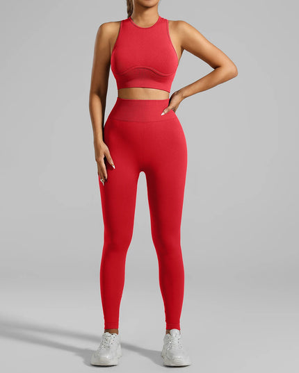 High-Waisted Ribbed Yoga Bra & Leggings Set for Women with Tummy Control