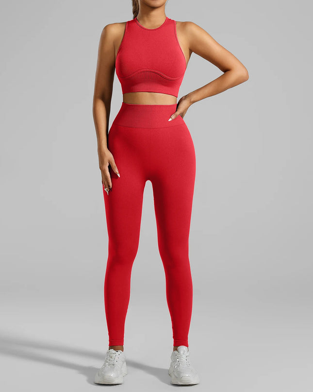 High-Waisted Ribbed Yoga Bra & Leggings Set for Women with Tummy Control