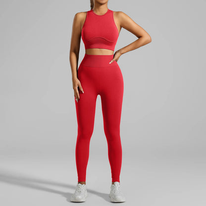 High-Waisted Ribbed Yoga Bra & Leggings Set for Women with Tummy Control