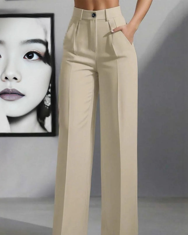 High-Waisted Straight Leg Pants for Women with Button Fly