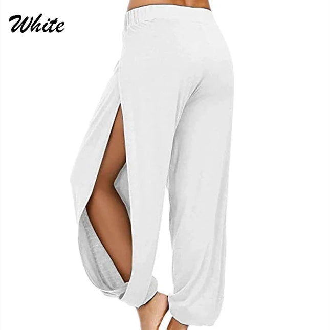 Women's High Slit Hare Pants - Loose Fit, Wide Leg Style