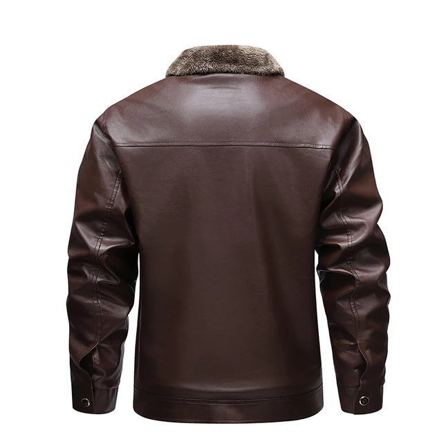 Men's Faux Leather Jacket with Winter Fleece Lining