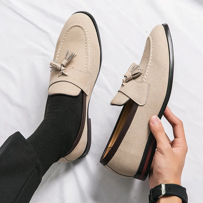 Men's Faux Suede Tassel Loafers – Comfortable Casual Flats for Men