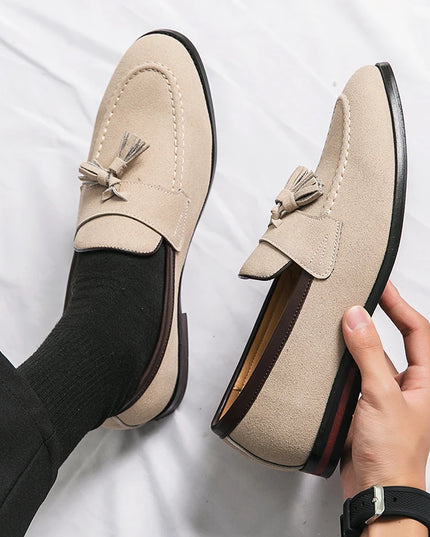Men's Faux Suede Tassel Loafers – Comfortable Casual Flats for Men