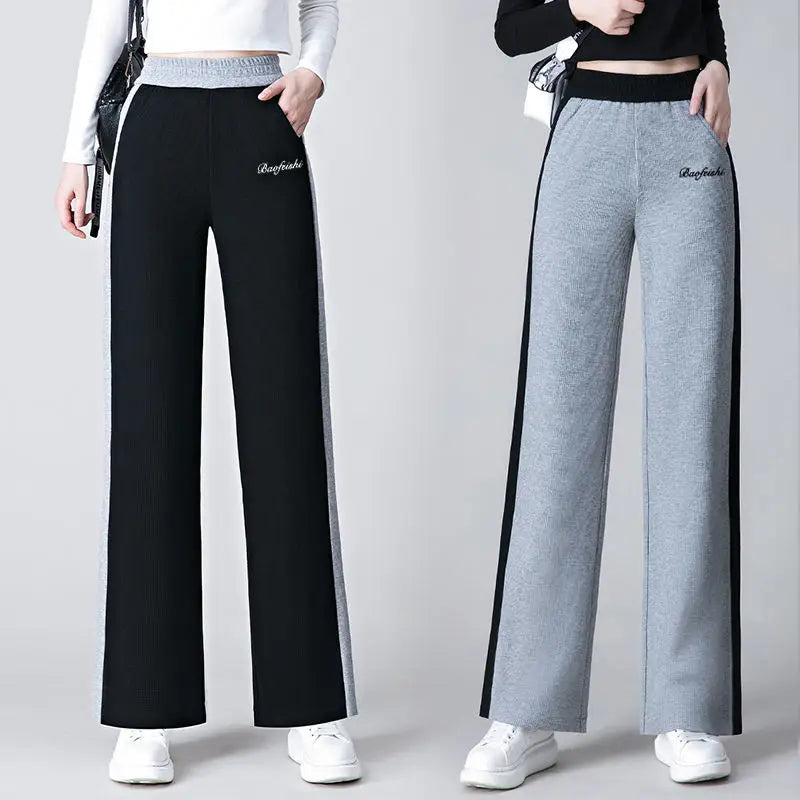High Waist Elastic Waist Straight Leg Sweatpants for Women