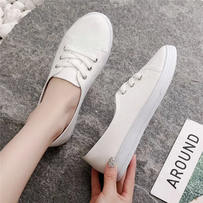 Lady's Classic Round Toe Canvas Lace-Up Sneakers - Comfortable & Stylish Women's Casual Shoes