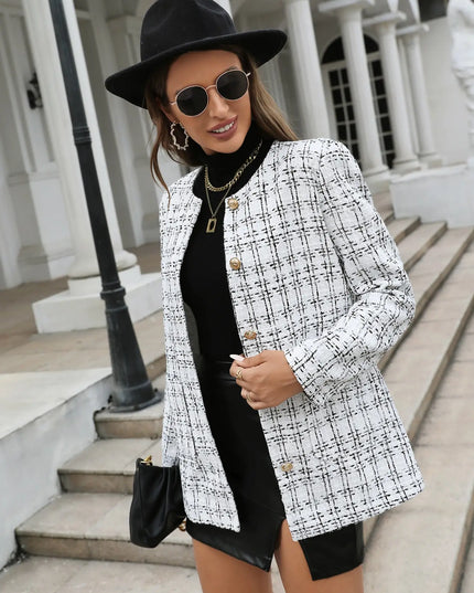 Women's Vintage Plaid Button-Up Blazer
