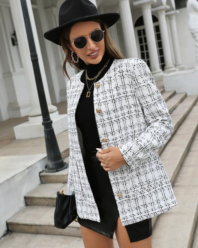 Women's Vintage Plaid Button-Up Blazer