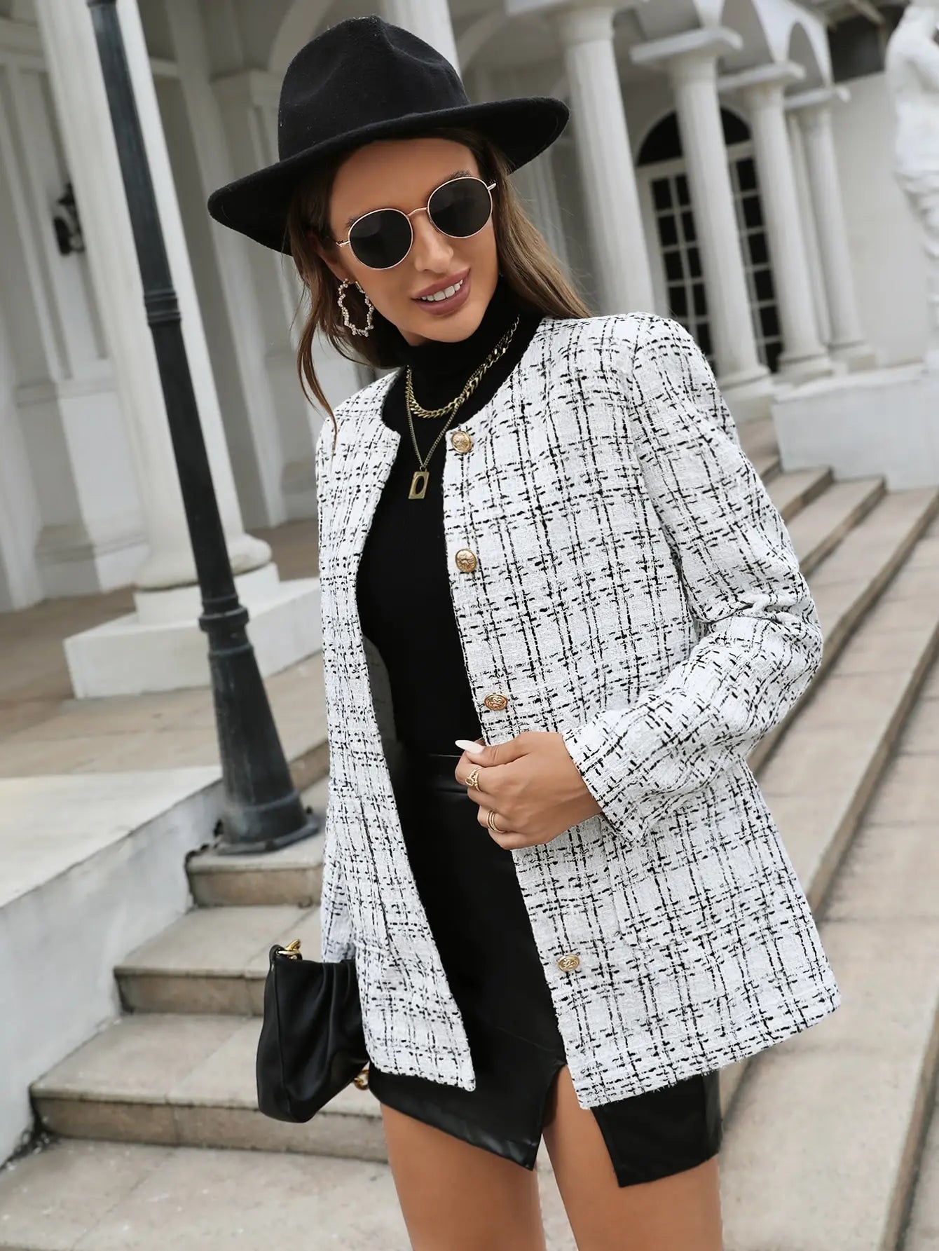 Women's Vintage Plaid Button-Up Blazer
