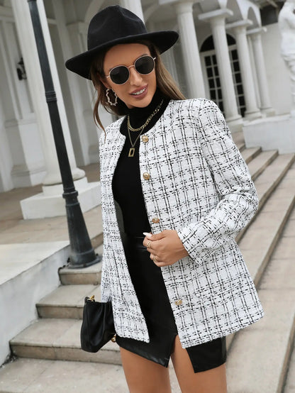 Women's Vintage Plaid Button-Up Blazer