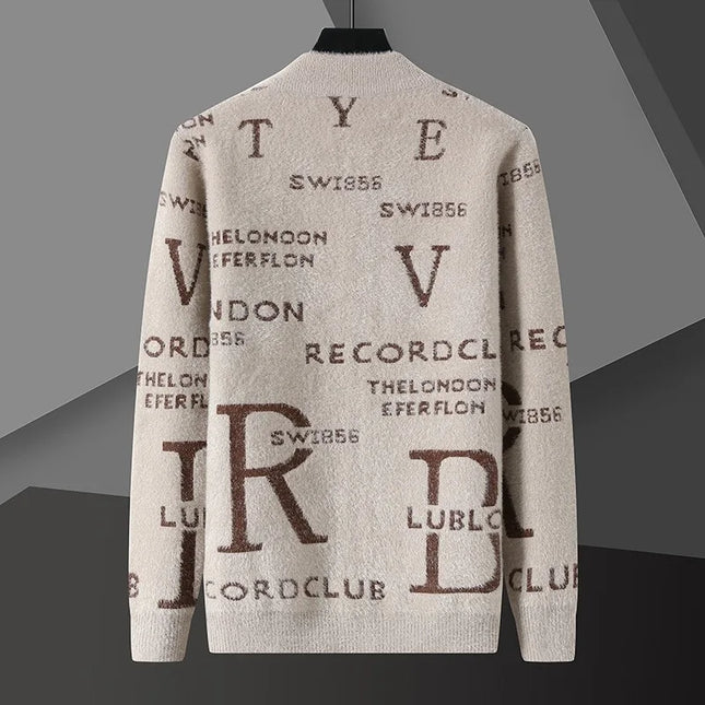 Retro Jacquard Men's Cardigan Jacket with Stand-Up Collar