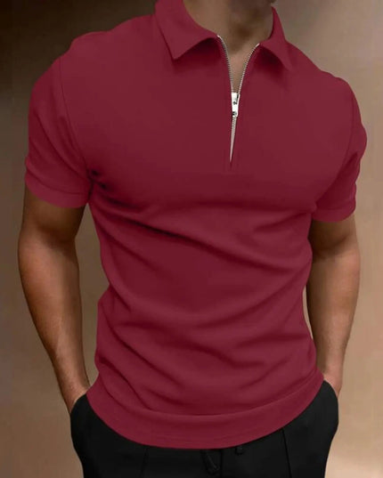 Men's Short-Sleeved Polo T-Shirt with Zipper