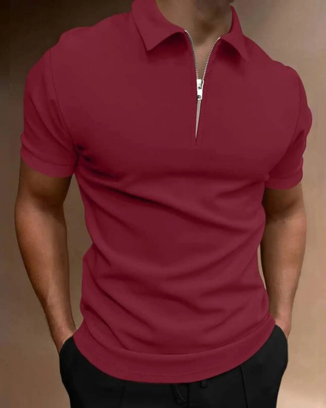 Men's Short-Sleeved Polo T-Shirt with Zipper