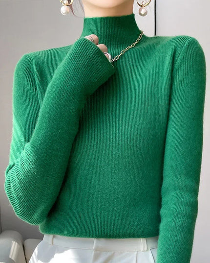 Ribbed Neck Sweater for Women - Fitted Knitted Pullovers