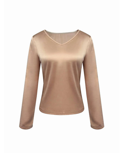 Women's Satin Feel V-Neck Long Sleeve Loose Elegant Blouse