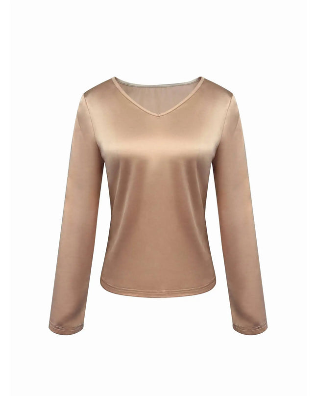 Women's Satin Feel V-Neck Long Sleeve Loose Elegant Blouse