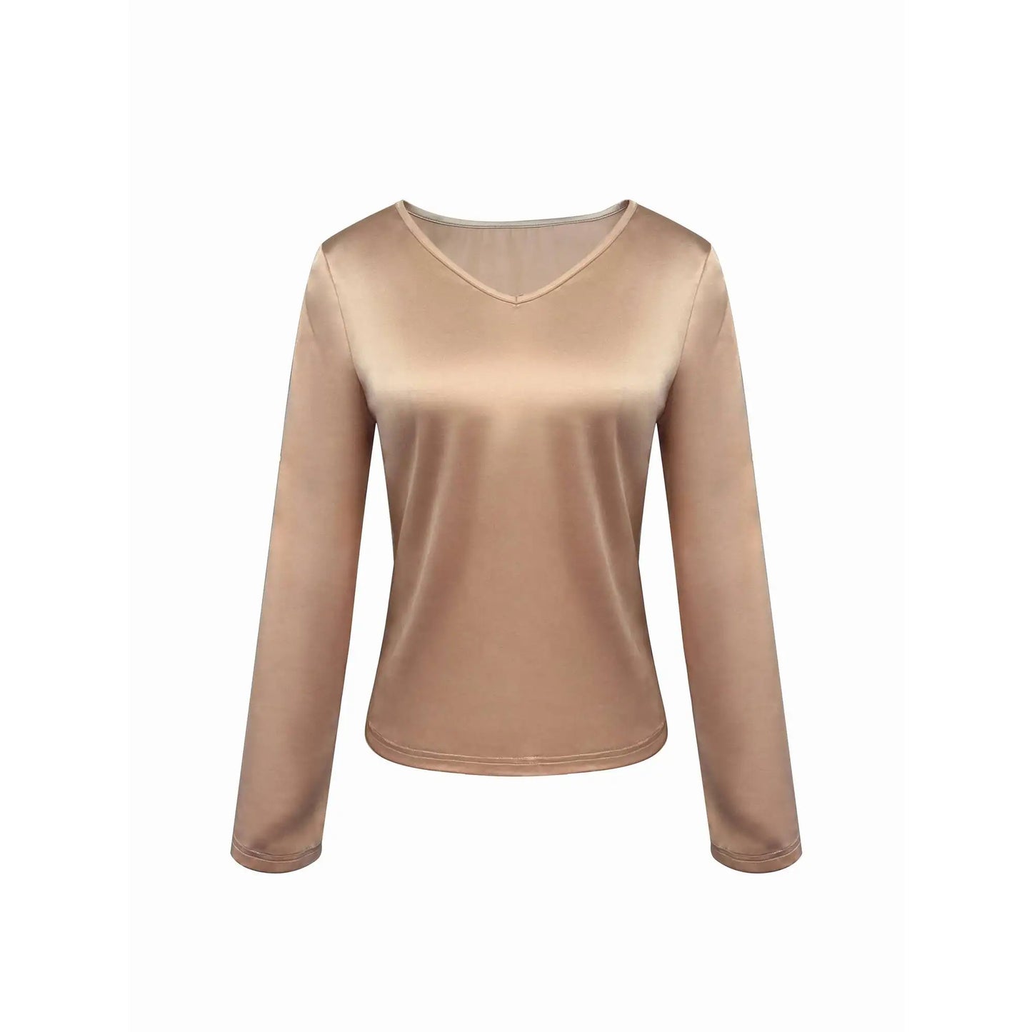 Women's Satin Feel V-Neck Long Sleeve Loose Elegant Blouse