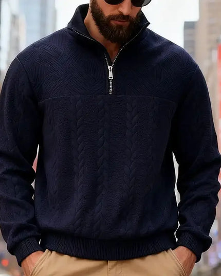 Men's Casual Stand Collar Pullover Sweater - Loose Fit Knit Sweater for Men