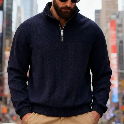 Men's Casual Stand Collar Pullover Sweater - Loose Fit Knit Sweater for Men