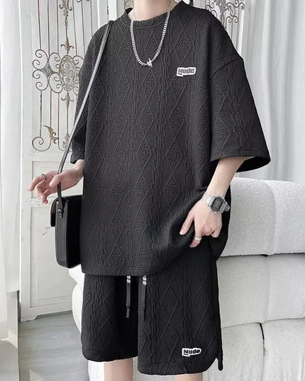 Korean Style Men's 2-Piece T-Shirt and Shorts Set