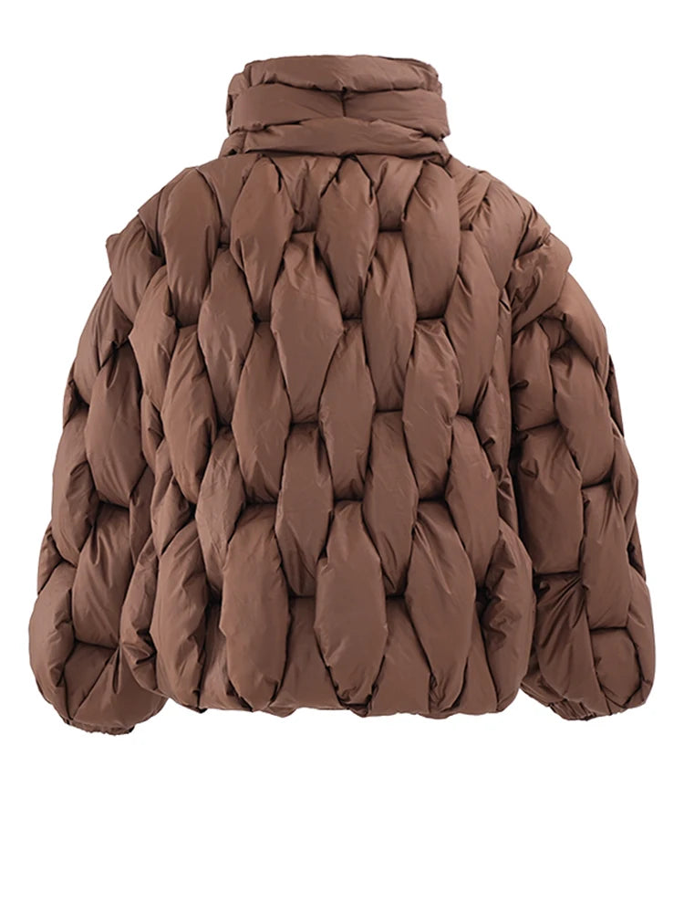 Unisex Thick Parka Jacket: Square Weave High Collar Warm Puffer Coat