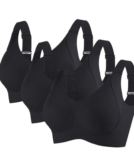 3-Piece Women's Non-Wire Push-Up Bra Set with Seamless Ribbed Design