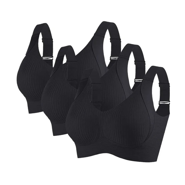 3-Piece Women's Non-Wire Push-Up Bra Set with Seamless Ribbed Design