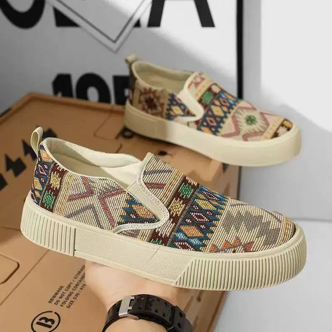 Men's Canvas Low Top Sneakers - Flat Sole, Vulcanized Style