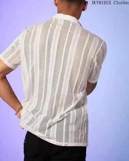 Men's Breathable Lace Hollow-Out Casual Shirt