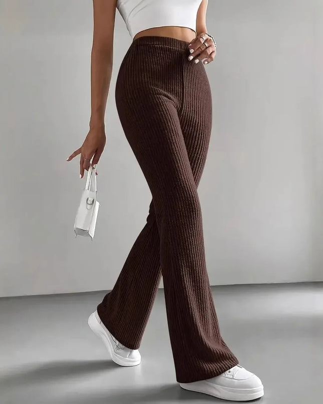 Women's Casual Ribbed Knit Slim Flared Pants