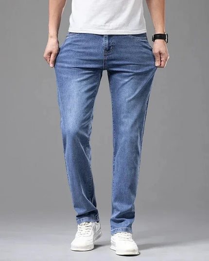 Straight Stretch Denim Men's High-Waist Jeans - Various Colors