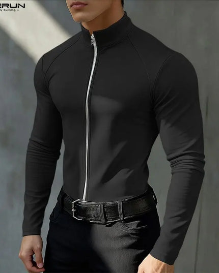 Incerun Men's Slim Fit Turtleneck Long Sleeve Zipper Jacket