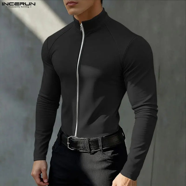 Incerun Men's Slim Fit Turtleneck Long Sleeve Zipper Jacket