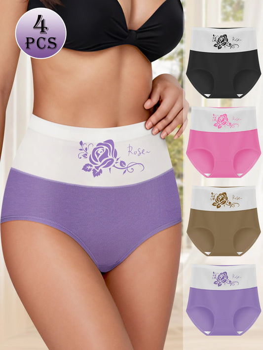 Women's 4 Piece Cotton Printed Flower Underwear - Comfortable, Breathable Women's Floral Underwear