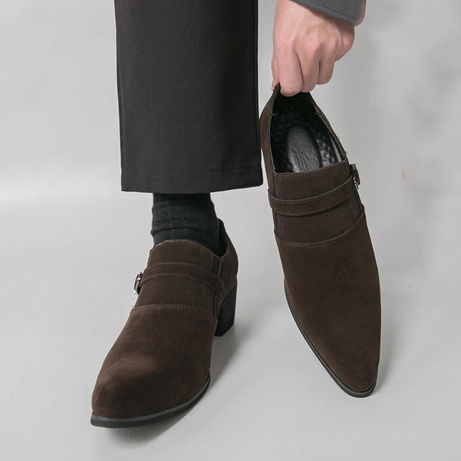 Men's Faux Suede Pointed Toe Height-Enhancing Shoes