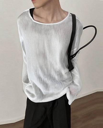 Men's Sheer O-Neck Long Sleeve Sweater