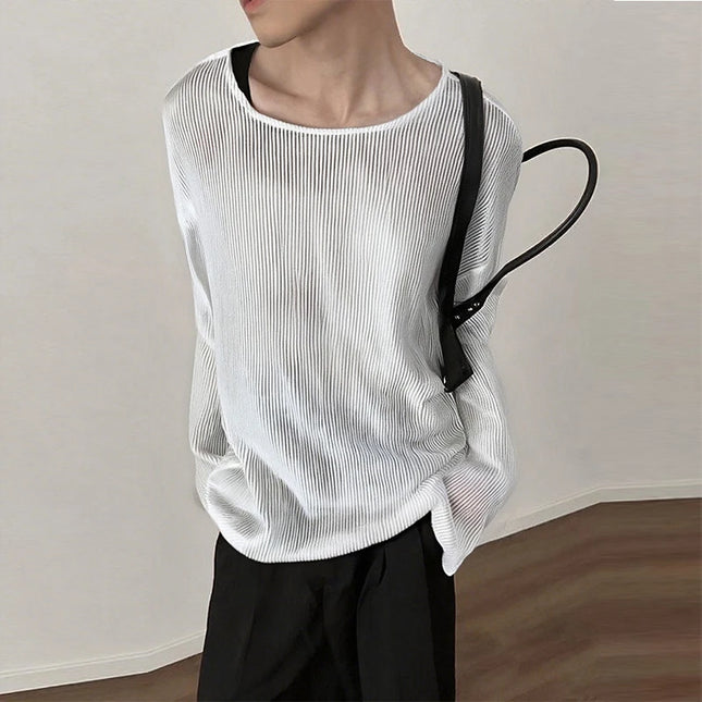 Men's Sheer O-Neck Long Sleeve Sweater