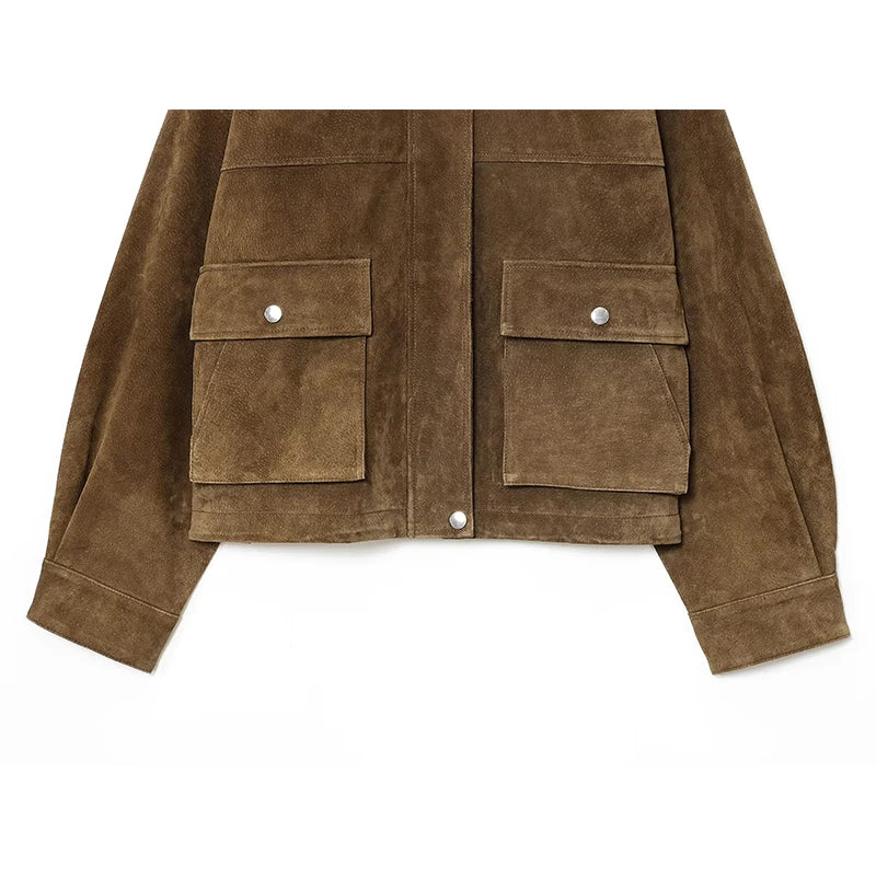 Women's Faux Leather Jacket with Pockets