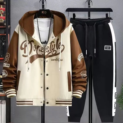 Men's Graphic Hooded Jacket and Sweatpants Two-Piece Set