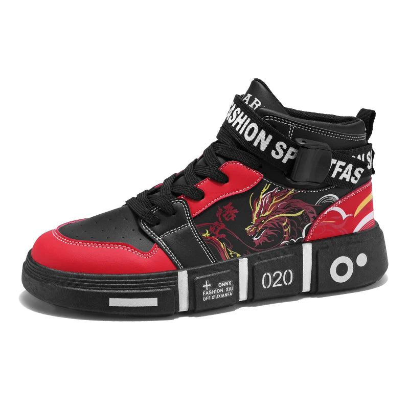 Men's High-Top Casual Lace-Up Sneakers - Non-Slip Rubber Sole for Comfort & Style