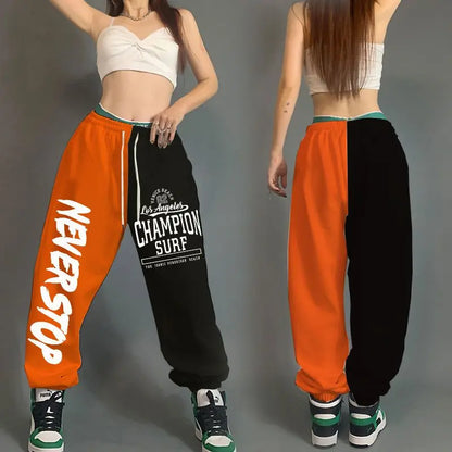 High Waist Women's Cotton Sweatpants with Letter Print