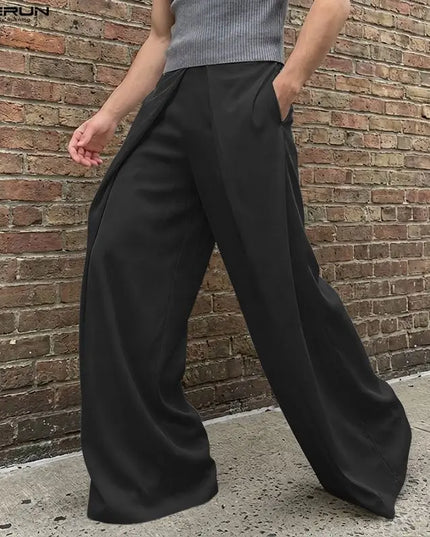 Incerun Men's Casual Wide-Leg Pants with Elastic Waist