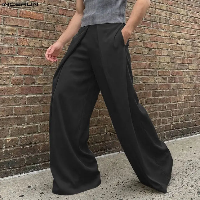 Incerun Men's Casual Wide-Leg Pants with Elastic Waist