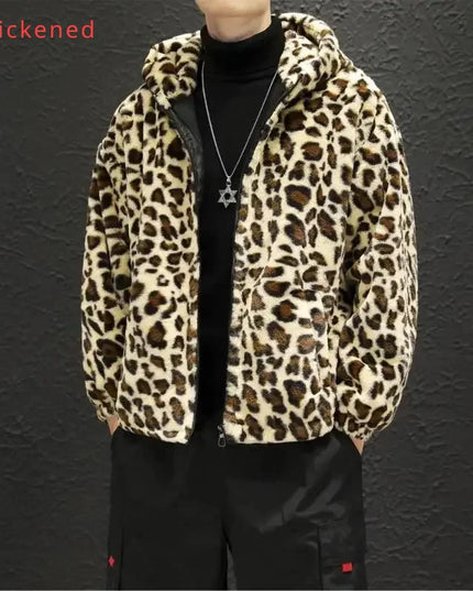 Men's Leopard Print Hooded Zipper Jacket