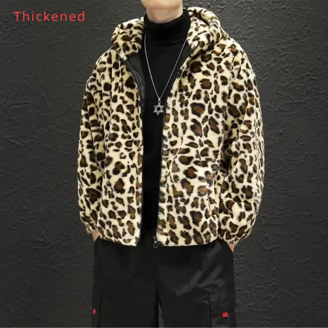 Men's Leopard Print Hooded Zipper Jacket