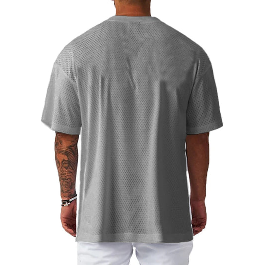 Men's Mesh Breathable "Just Gym" Print Quick-Dry Oversized Loose Fit T-Shirt