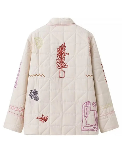 Women's Embroidered Quilting Coat - Oversized Outerwear Jacket for Women