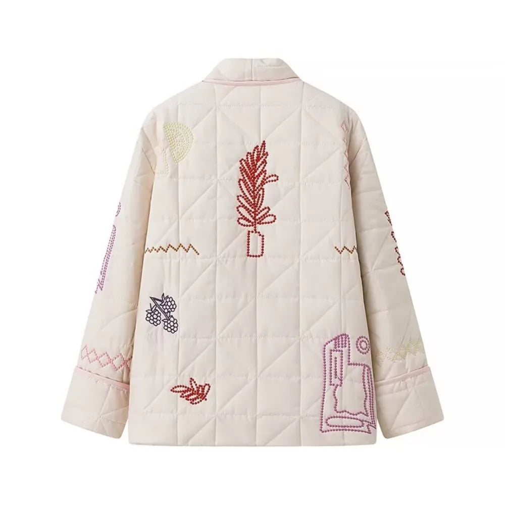 Women's Embroidered Quilting Coat - Oversized Outerwear Jacket for Women