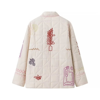 Women's Embroidered Quilting Coat - Oversized Outerwear Jacket for Women