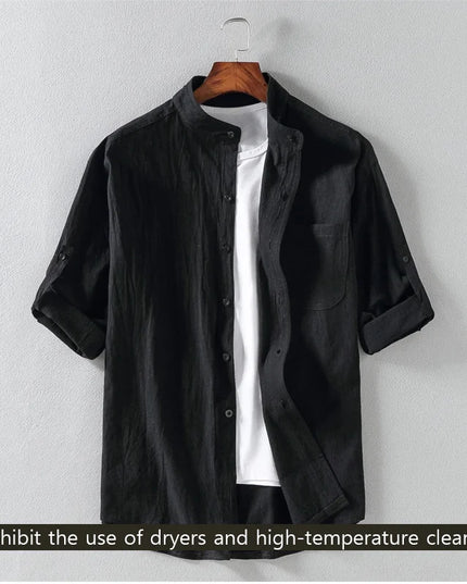 Men's Short-Sleeve Shirt with Stand Collar